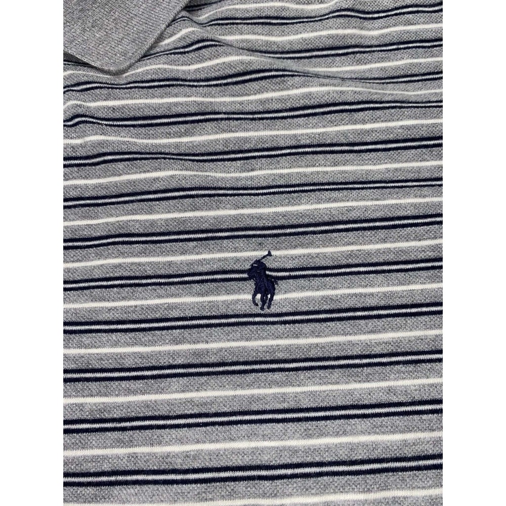 Polo RALPH LAUREN Shirt Men XXL 2XL Navy Blue Gray Stripe Custom 100% Cotton - Picture 5 of 9